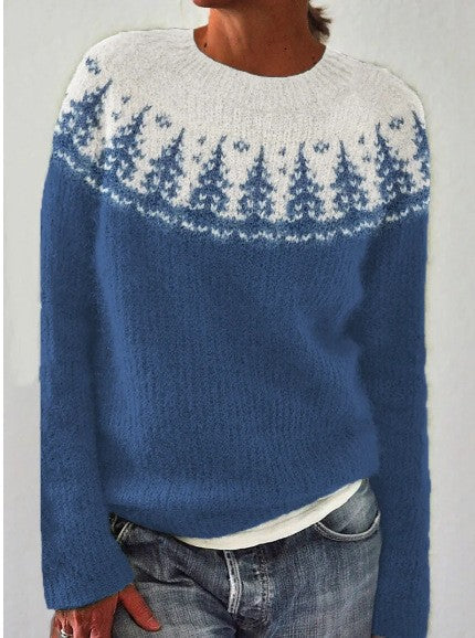 Women’s Multicolor Round Neck Pullover Sweater – Loose Fit Casual Style