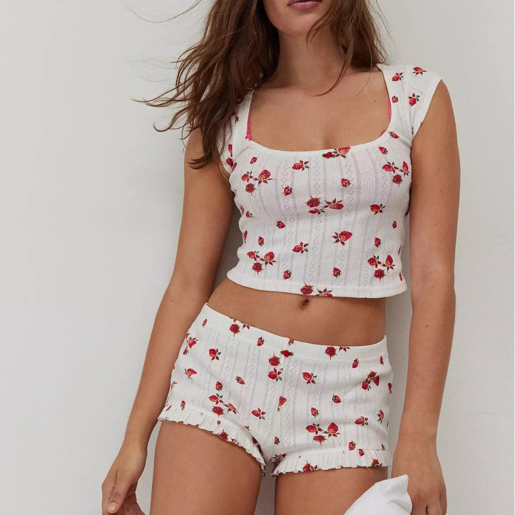 Women’s Rayon Jacquard Pajama Set – Short Sleeve Top and Shorts