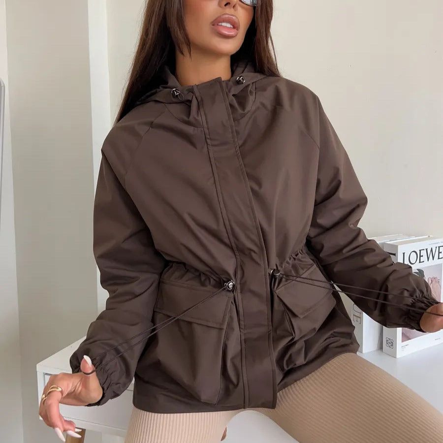 Women's Hooded Drawstring Jacket - Lightweight Casual Outdoor Layer