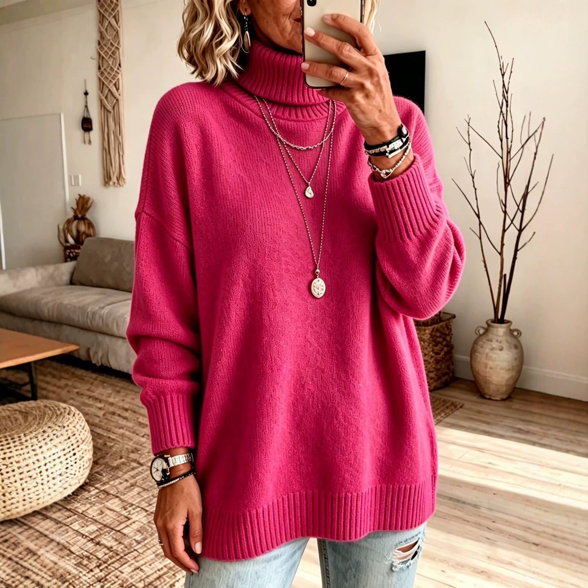 Loose-Fit Turtleneck Sweater - Soft and Trendy