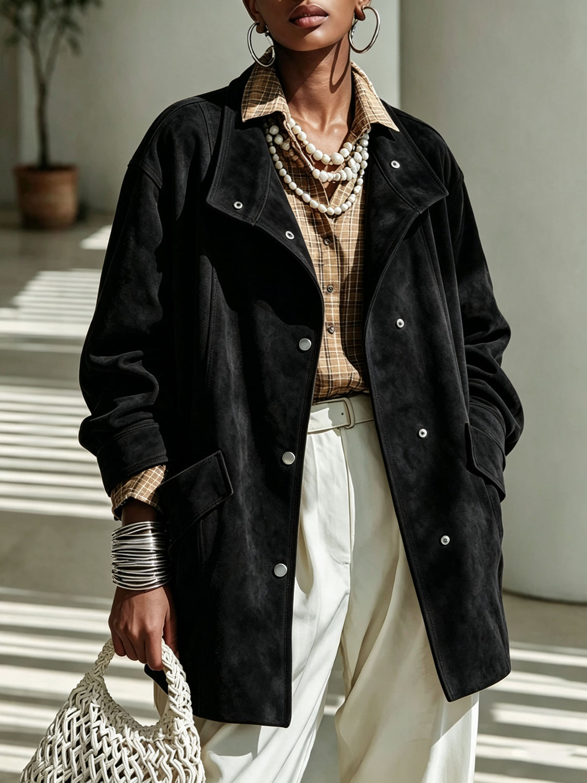 Mandarin-Collar Mid-Length Coat - Elegant and Warm
