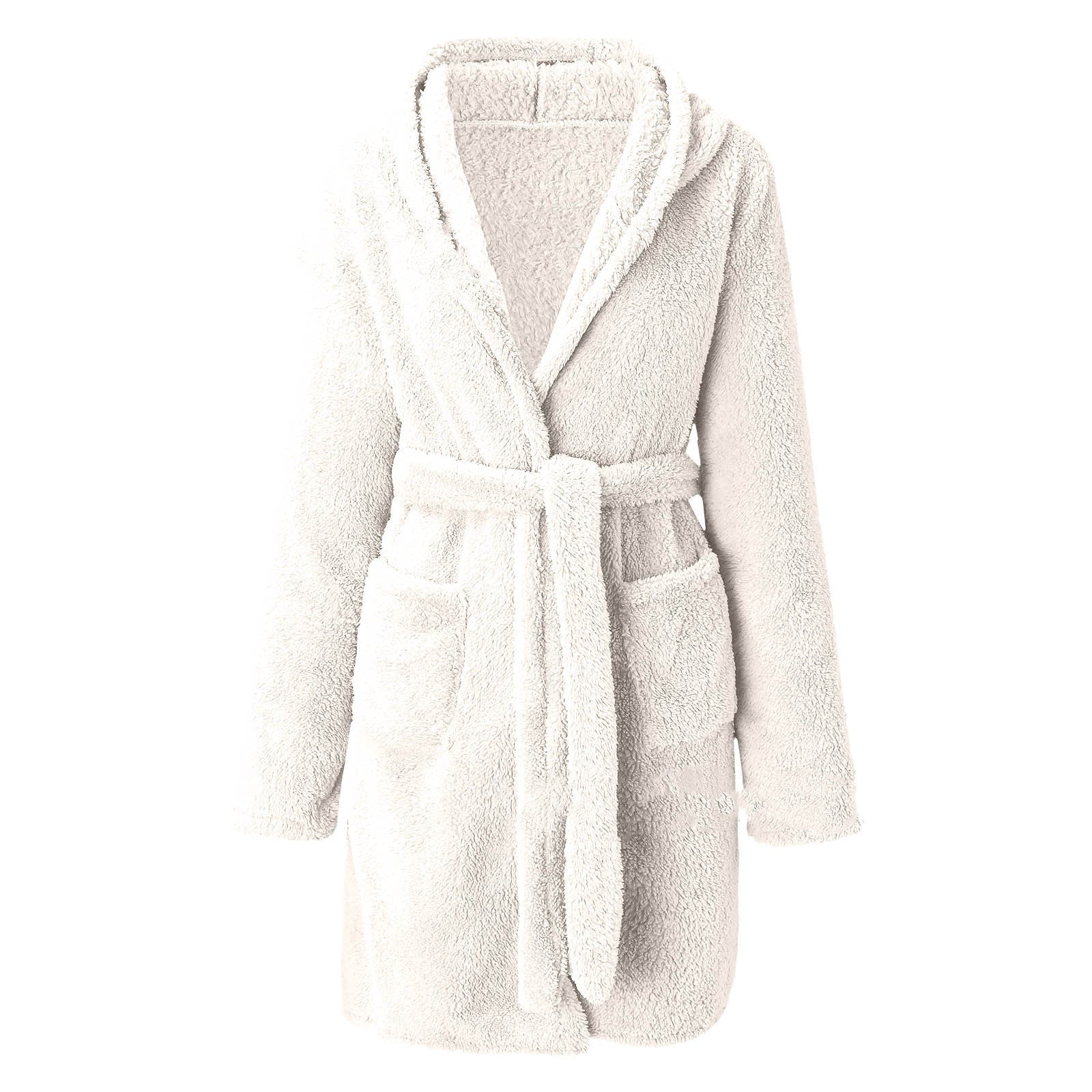 Women’s Short Hooded Bathrobe – Elegant Solid-Color Cozy Home Robe