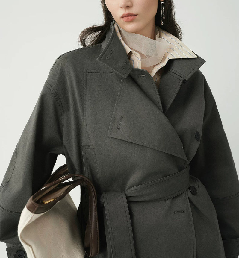 Women’s Double-Breasted Stand Collar Jacket – Tailored Petite Designer Style