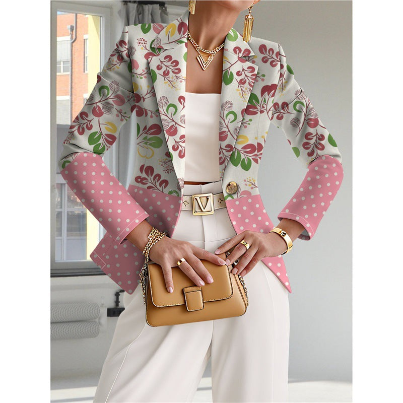 Women’s Navy Blue & White Polka Dot Blazer – Chic Elegant Casual Style