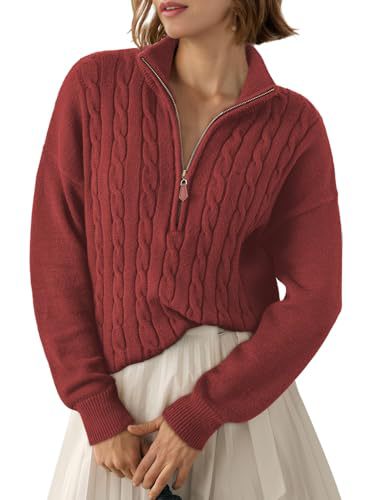 Retro Half-Zip Sweater Top - Loose and Casual