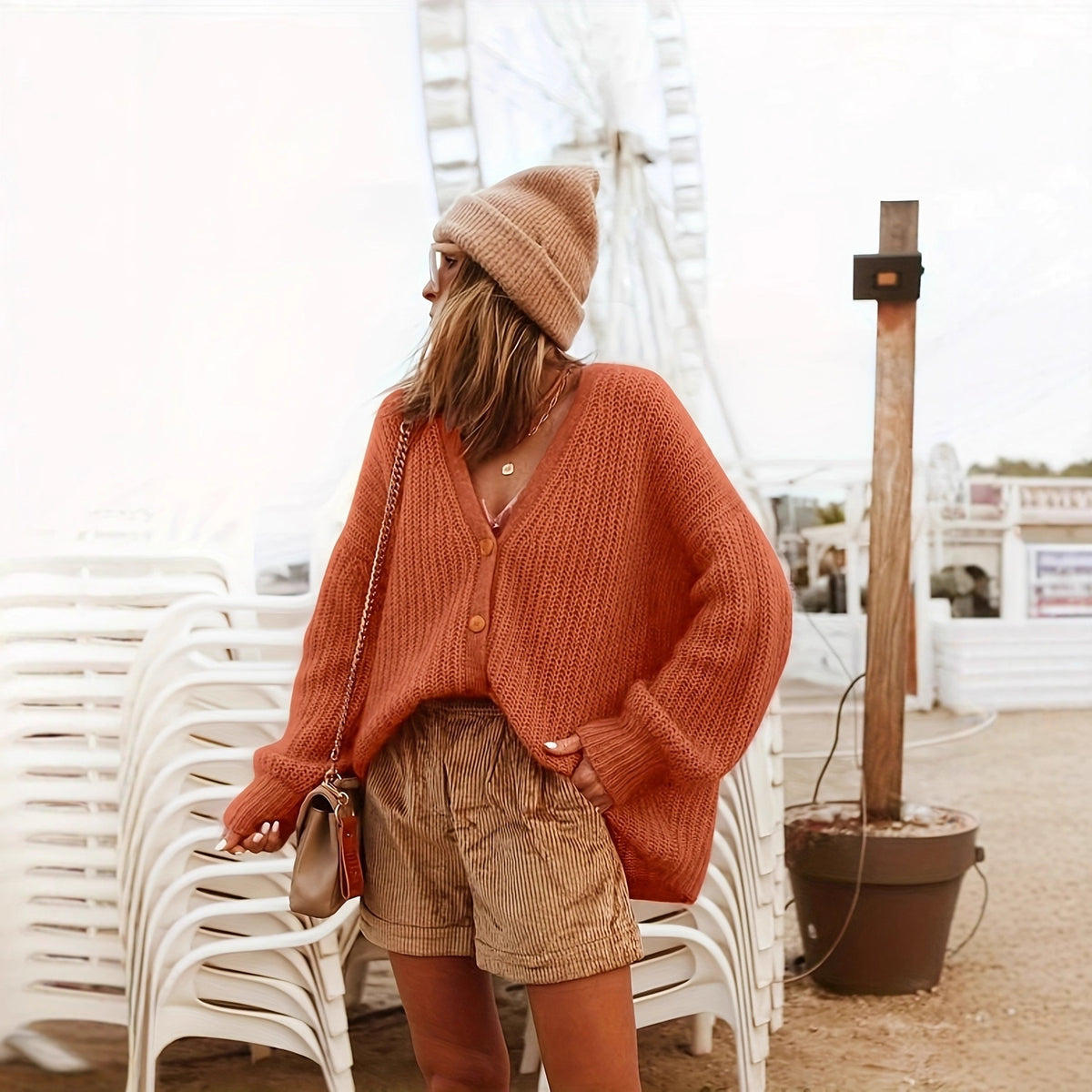 Women’s V-Neck Knit Top – Fashionable Soft Casual Everyday Style