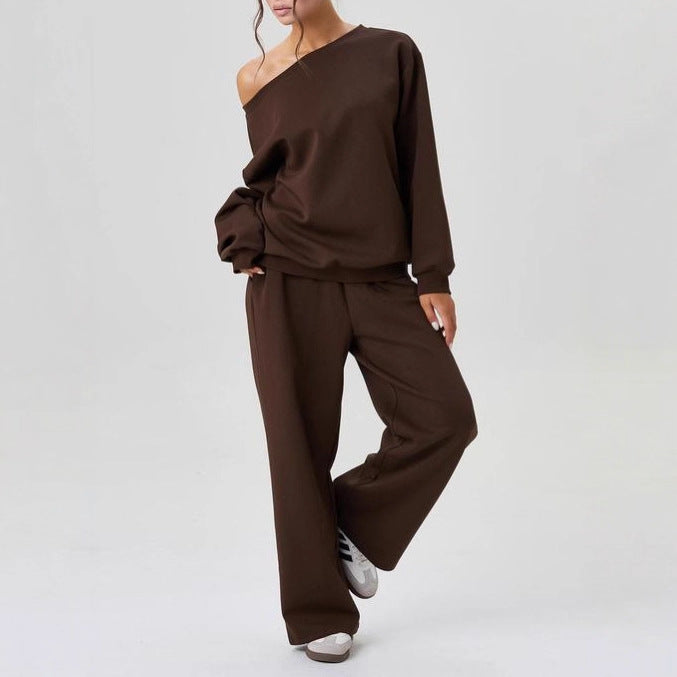 Women’s Sporty Off-Shoulder Two-Piece Set – Trendy Casual Style