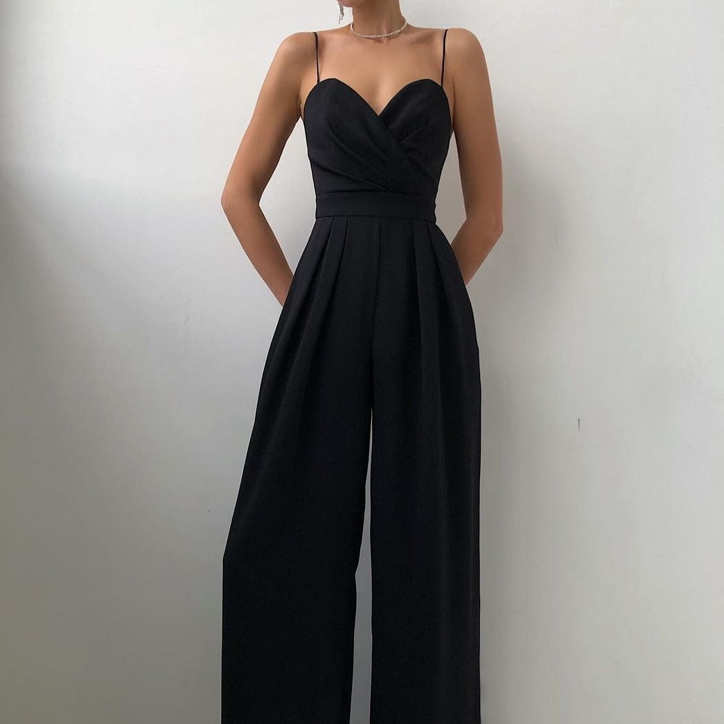 Women's Spaghetti Strap Jumpsuit - Elegant Wide Leg Occasion Outfit