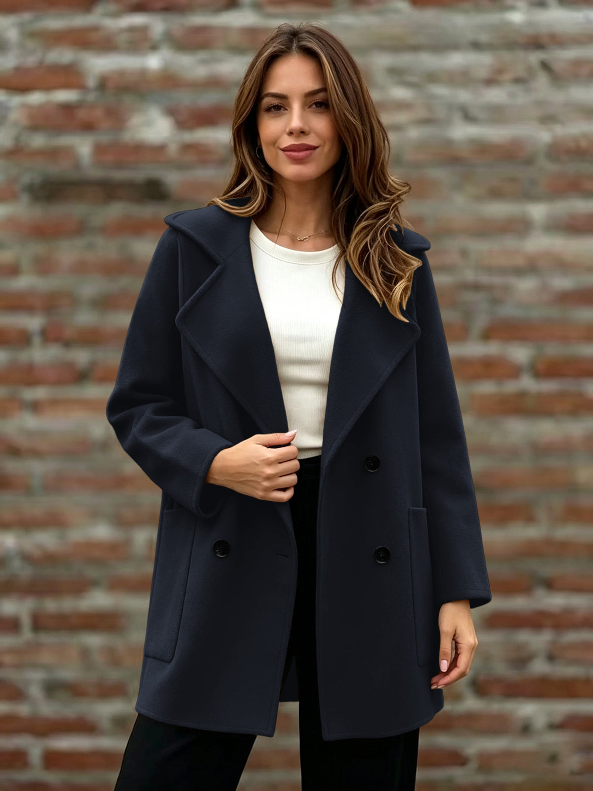 Women’s Double-Breasted Wool Coat – Loose Fit Warm Winter Style