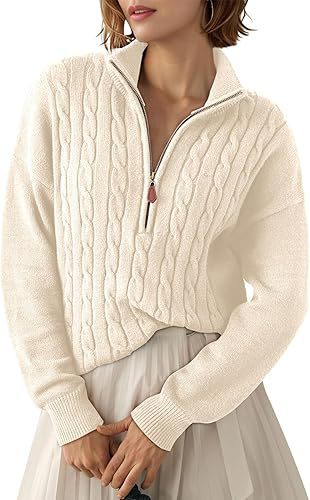 Retro Half-Zip Sweater Top - Loose and Casual