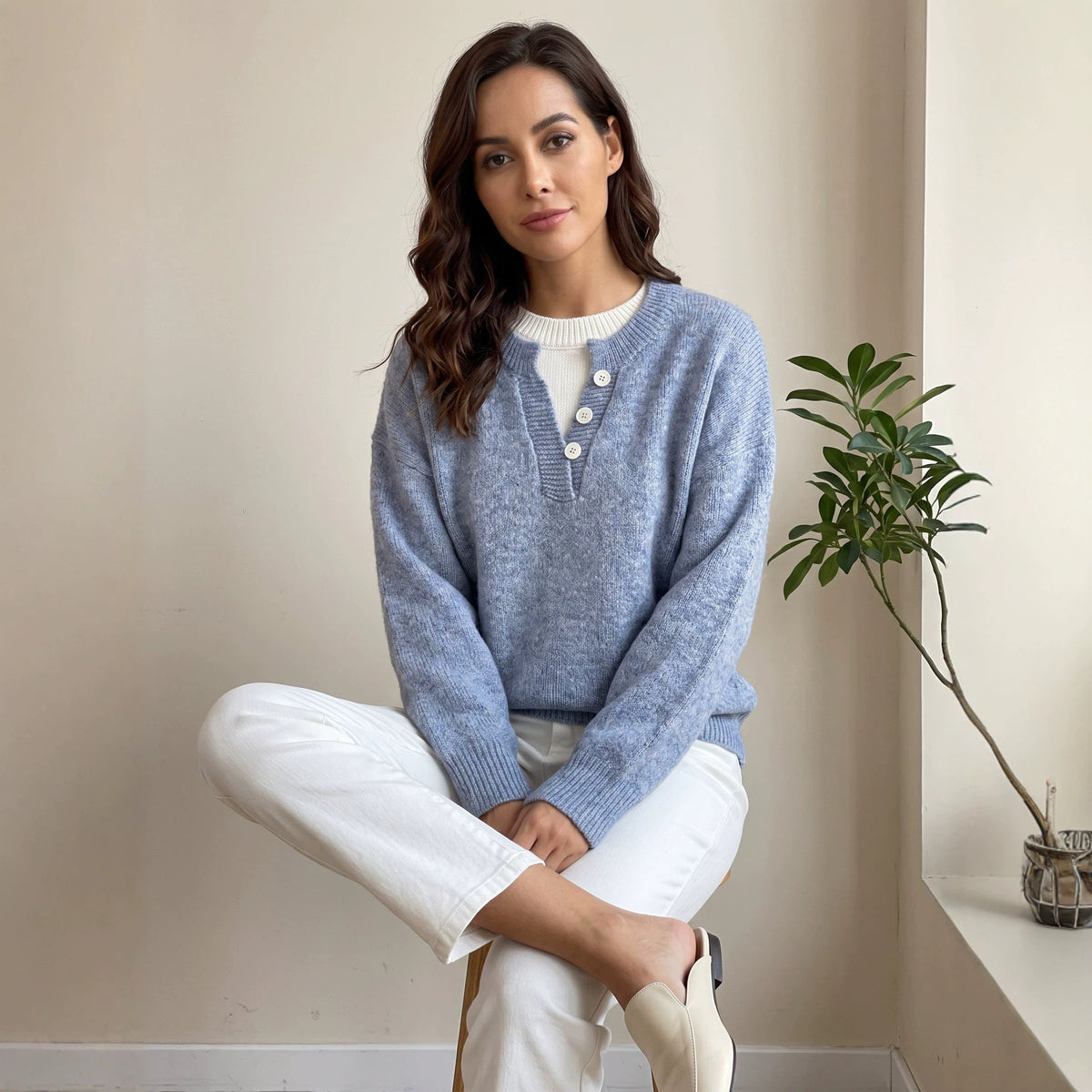 Faux Two-Piece Half-Zip Sweater - Modern and Cozy