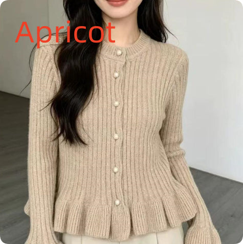Ruffled Flared-Sleeve Knit Blouse - Elegant and Feminine