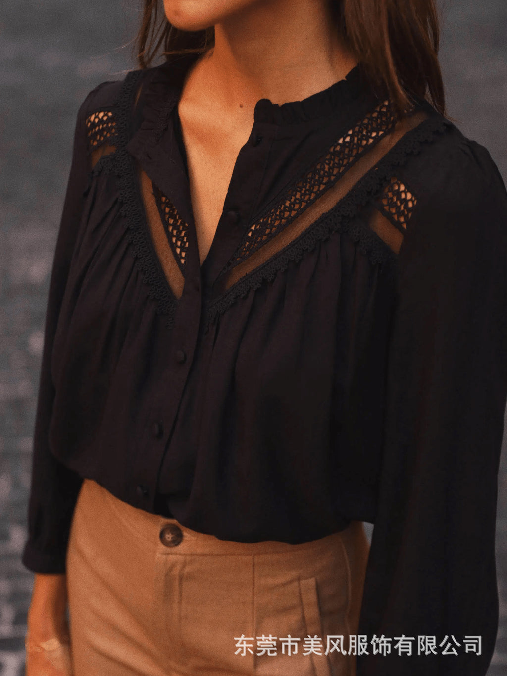 Women's Lace Panel Casual Top - Soft Feminine Everyday Layer
