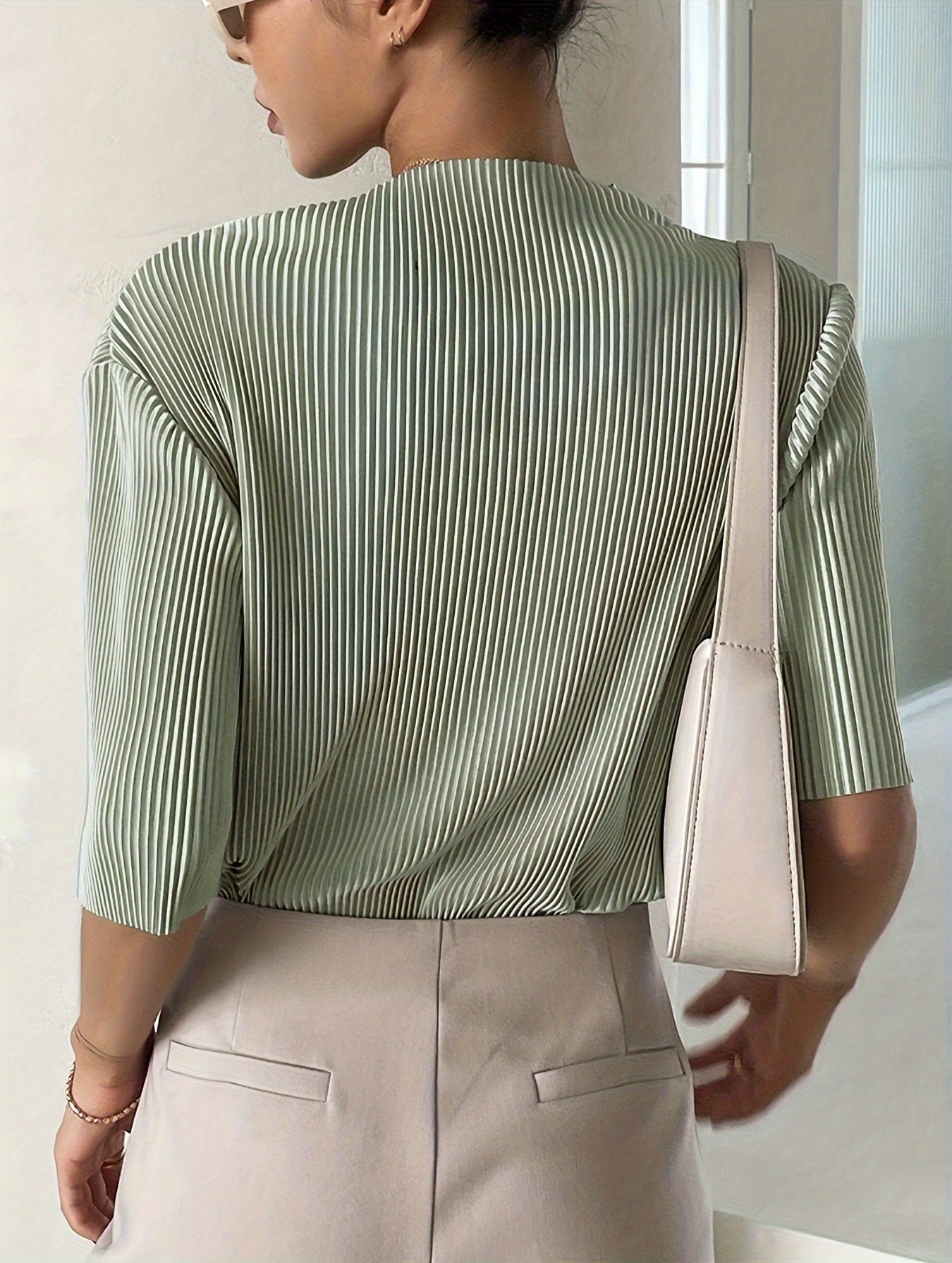 Women’s Elegant White Pleated Blouse – Stylish Sophisticated Top