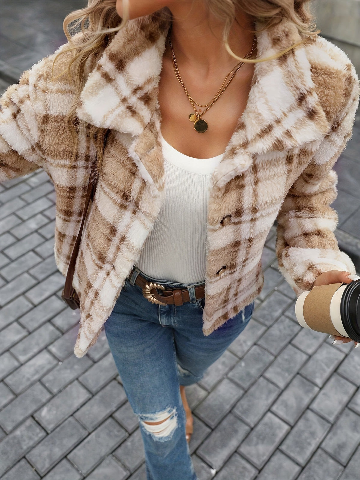 Double-Sided Plush Plaid Jacket - Soft and Casual