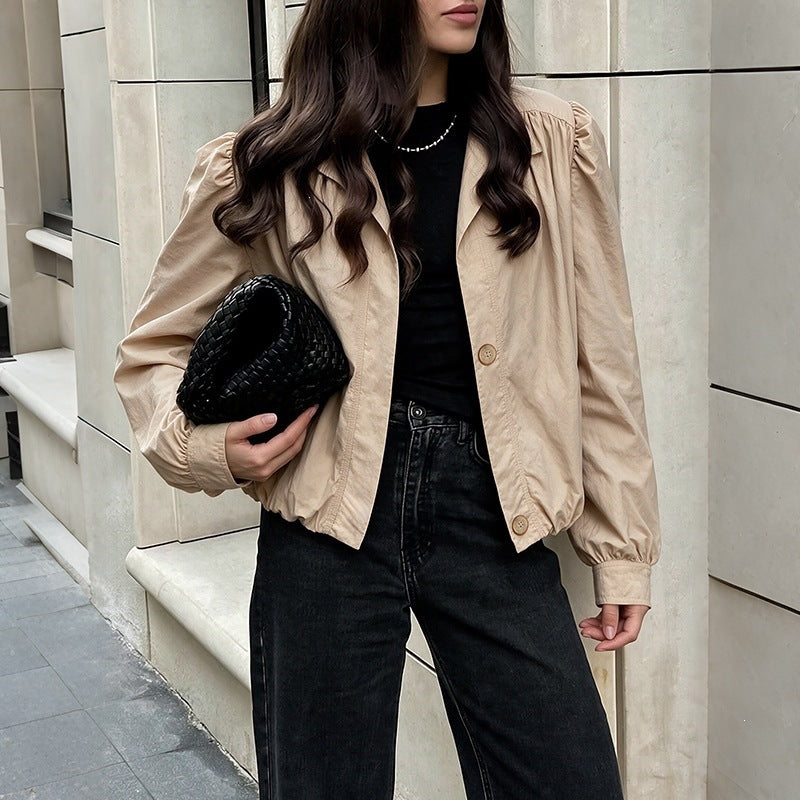Ruched Notched-Collar Jacket - Chic and Feminine