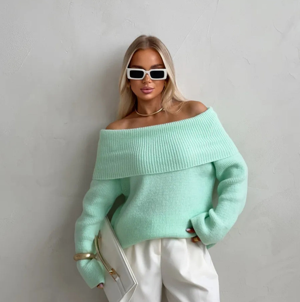 Off-Shoulder Lapel Sweater - Chic and Comfortable