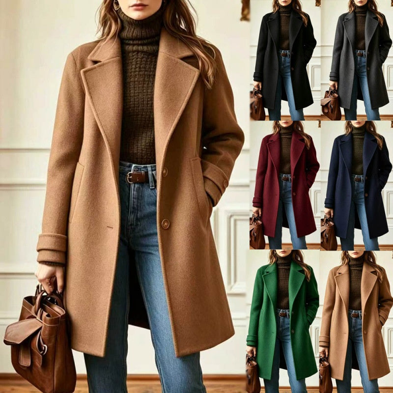 Retro Mid-Length Lapel Coat - Casual and Chic