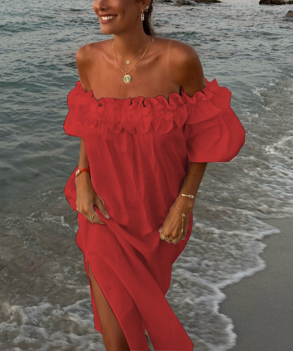 Women's Off Shoulder Cotton Maxi Dress – Boho Ruffle Summer Dress
