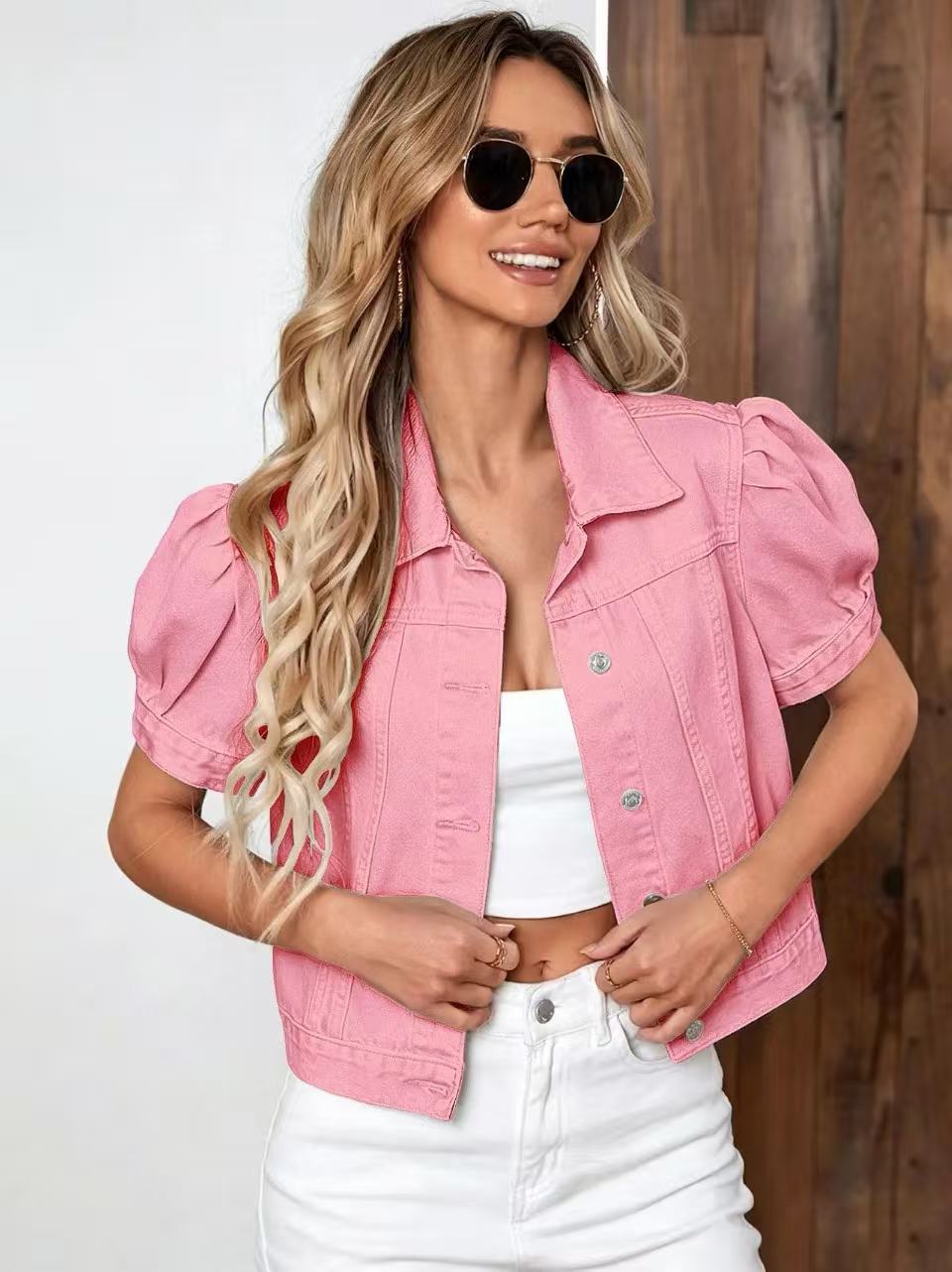 Women's Retro Denim Puff-Sleeve Jacket – Casual Statement Layer