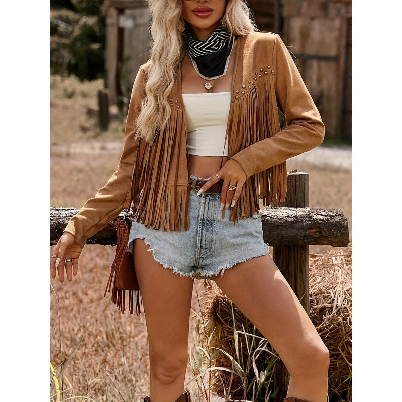 Women's Fringed Coat - Retro Ethnic Statement Jacket