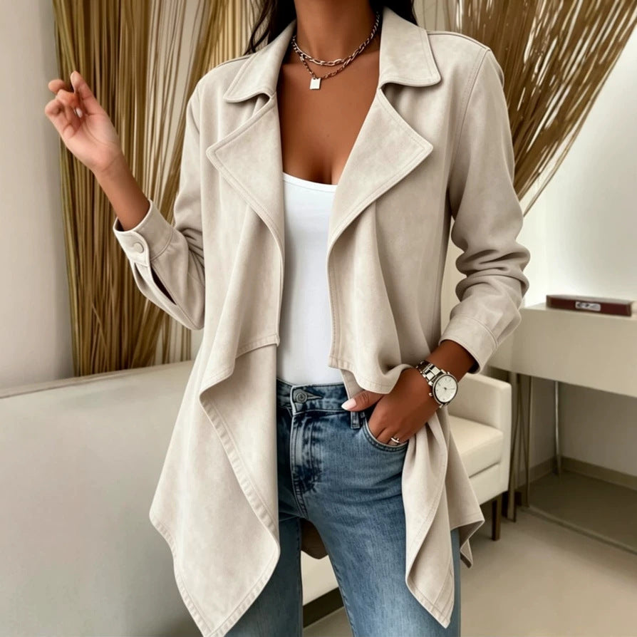 Faux Suede Mid-Length Jacket - Soft and Elegant