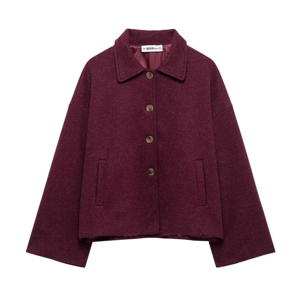 Short Notched-Collar Wool Coat - Chic and Soft