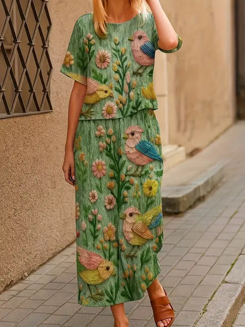 Women’s Casual Short-Sleeve T-Shirt and Pants Set – Fashionable Everyday Outfit