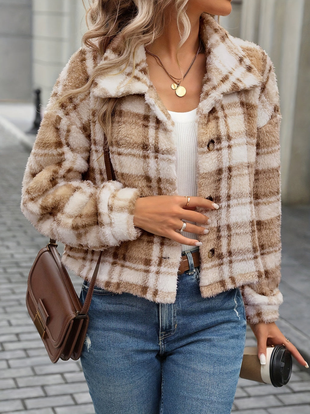 Double-Sided Plush Plaid Jacket - Soft and Casual