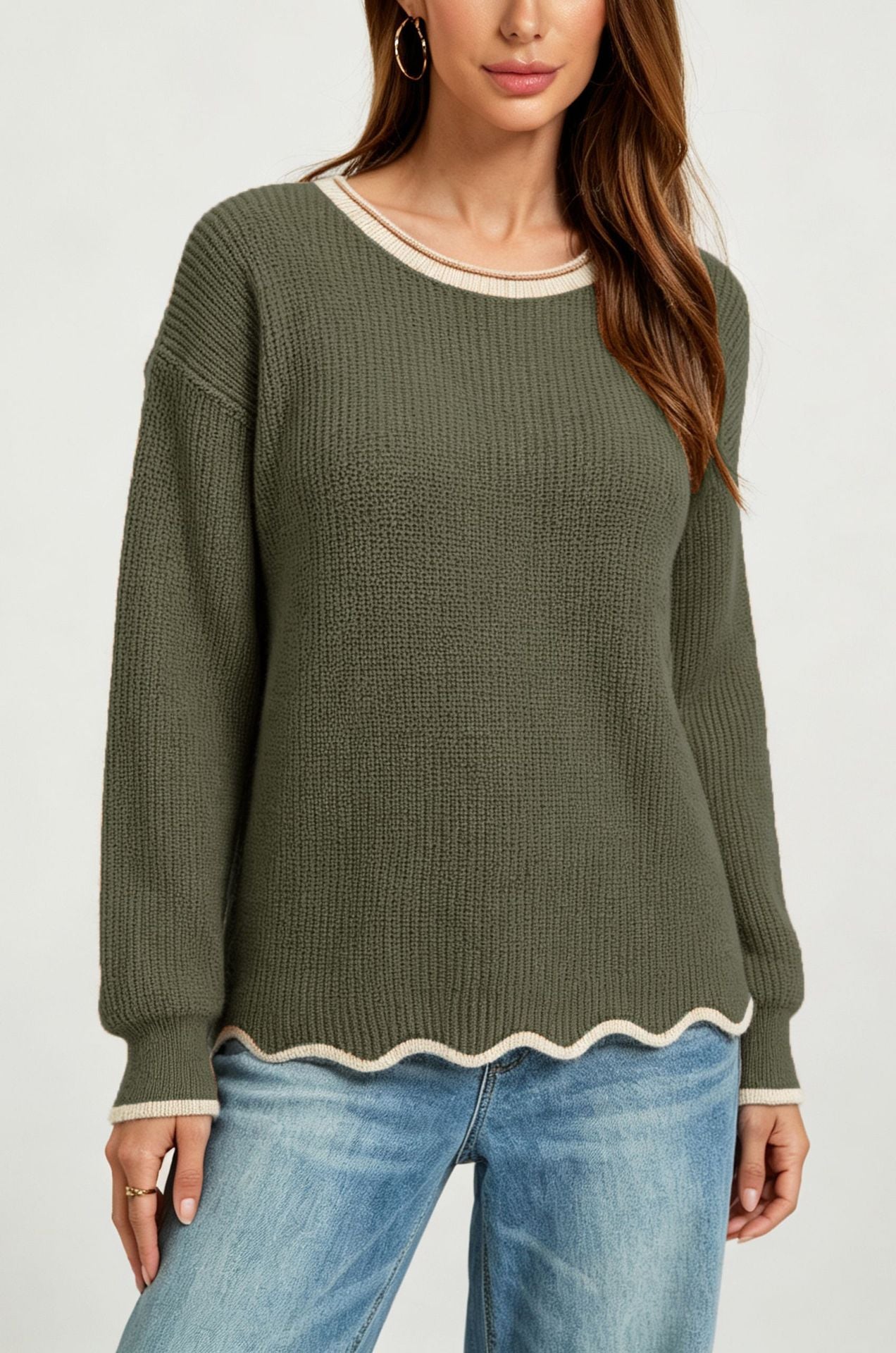 Women's Loose Fit Round Neck Knit Sweater - Soft Everyday Casual Layer