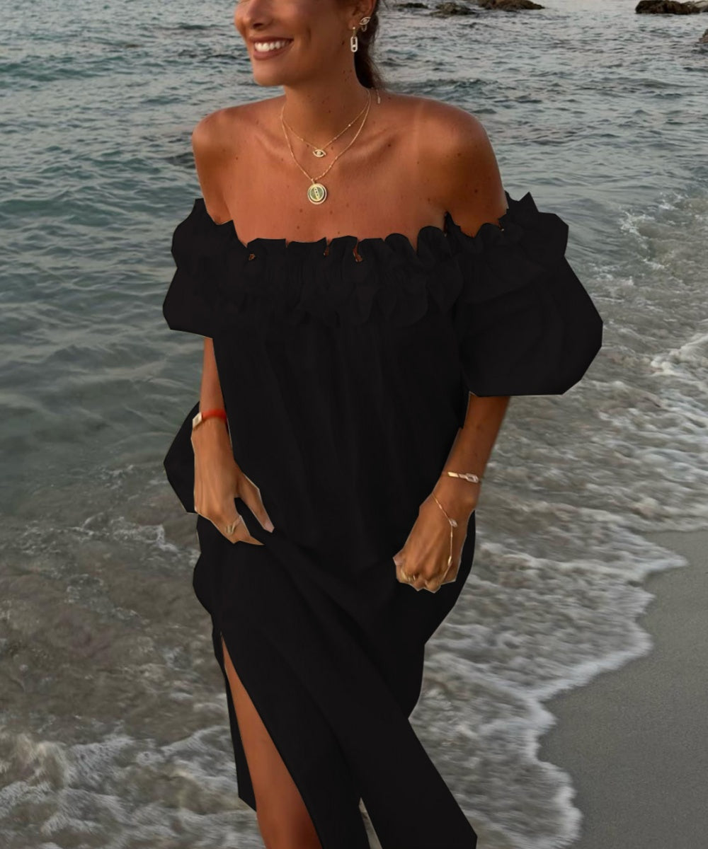 Women's Off Shoulder Cotton Maxi Dress – Boho Ruffle Summer Dress