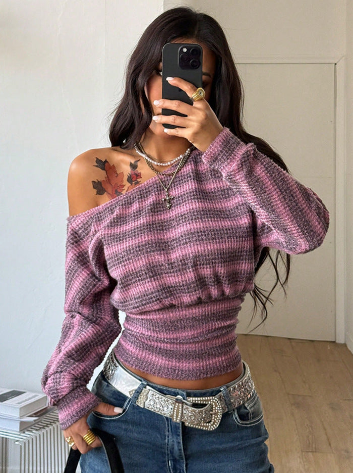 Striped Mock-Neck Top - Soft and Easy