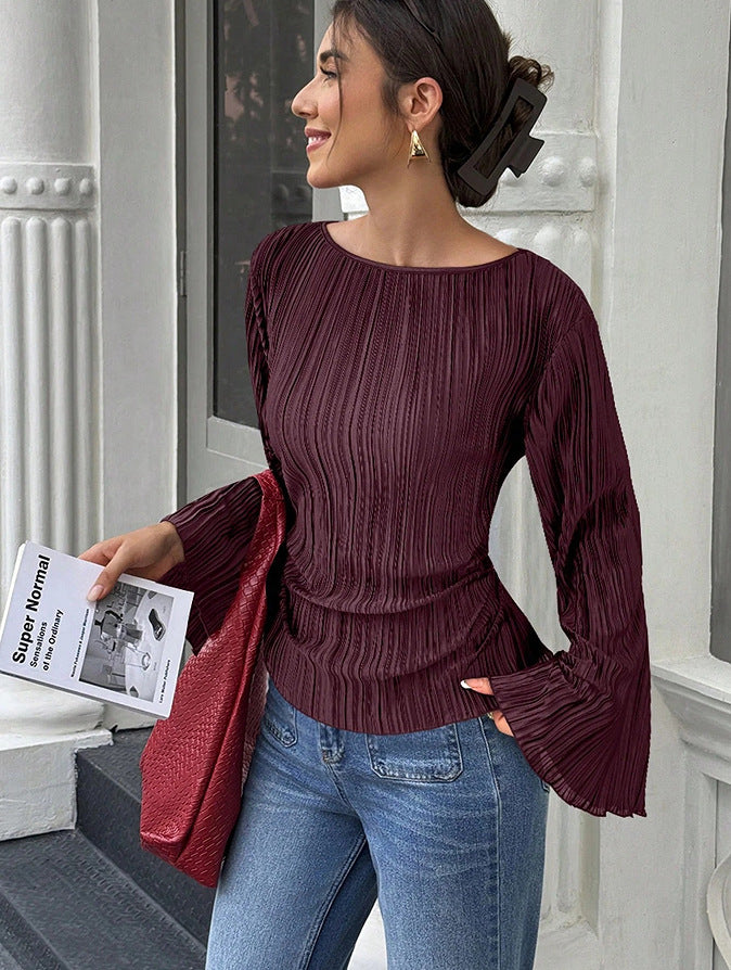 Waist-Cinching Pleated Shirt - Casual and Elegant