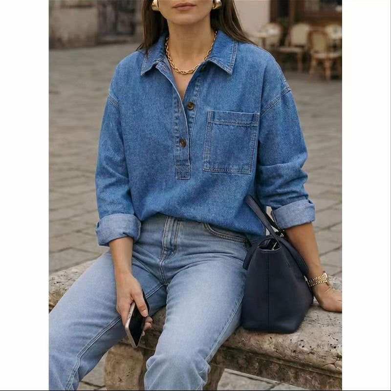 Light Blue Washed Denim Shirt - Vintage and Relaxed