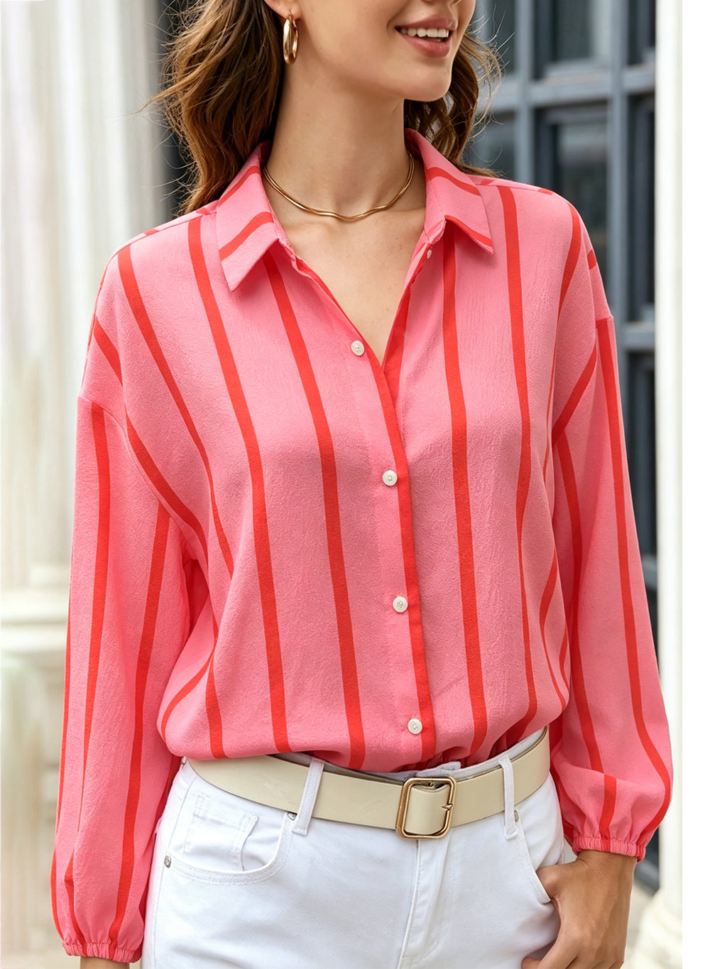Striped Puff-Sleeve Blouse - Light and Feminine