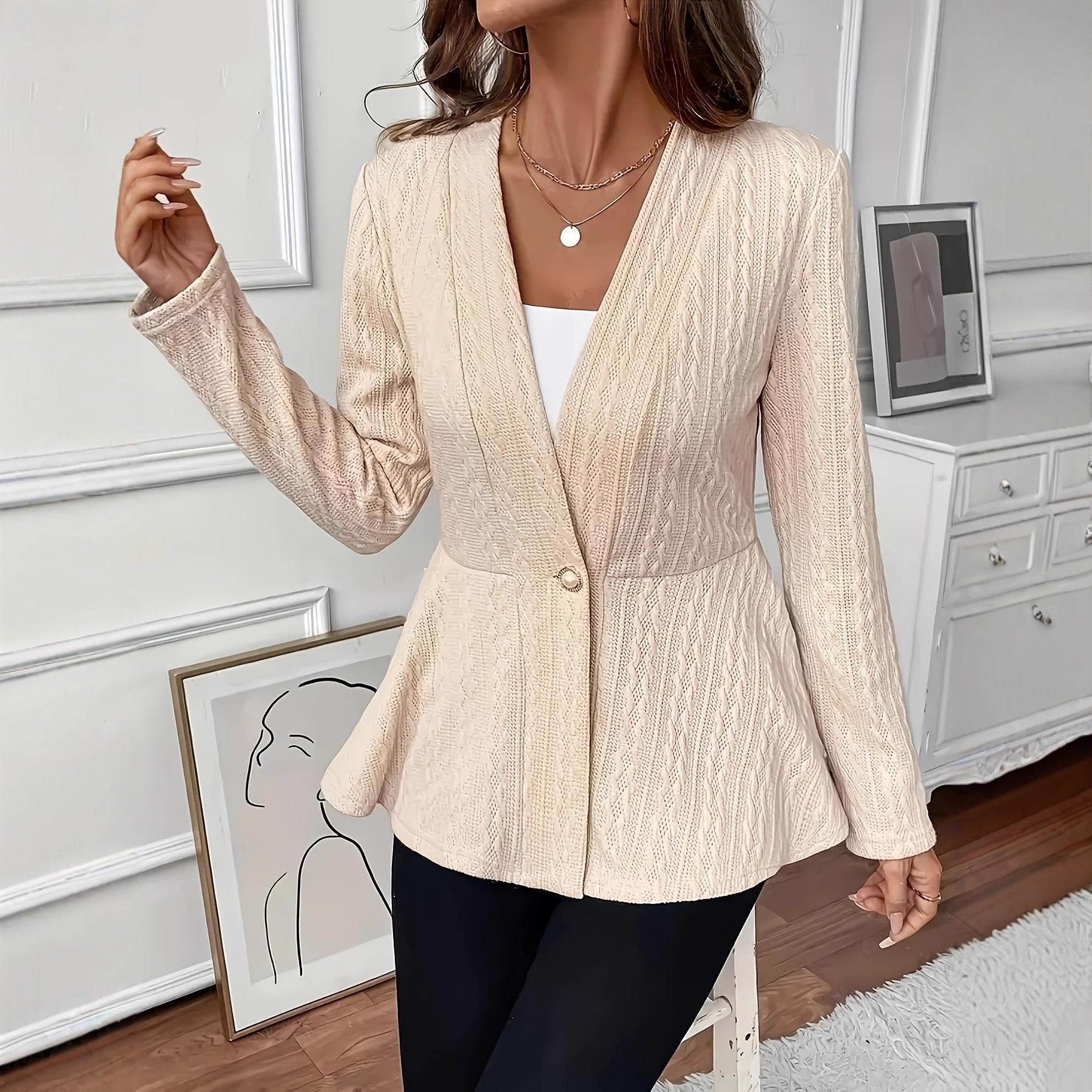 Women’s Solid Color One-Button Knit Cardigan – Cozy Elegant Everyday Layering Style