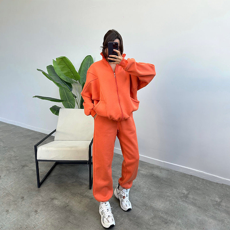 Women’s Sports Tracksuit Set – Zipper Cardigan and Drawstring Jogger