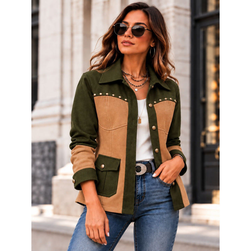 Retro Color-Block Women's Jacket - Casual and Easy