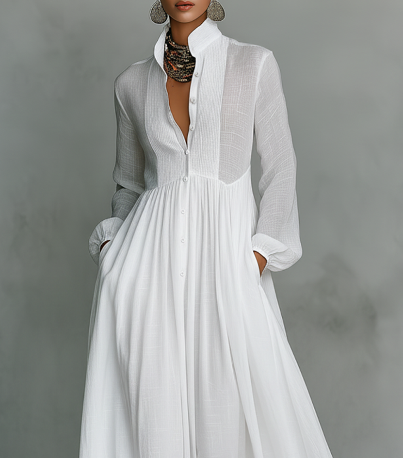 Women's Button Front Maxi Dress - Flowing Relaxed Summer Style