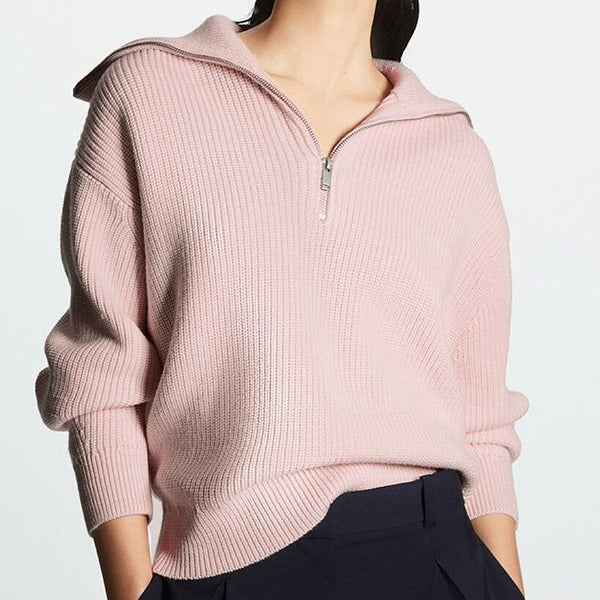 Women’s Half-Zip Striped Sweater – Long Sleeve Cozy Casual Autumn Winter Style