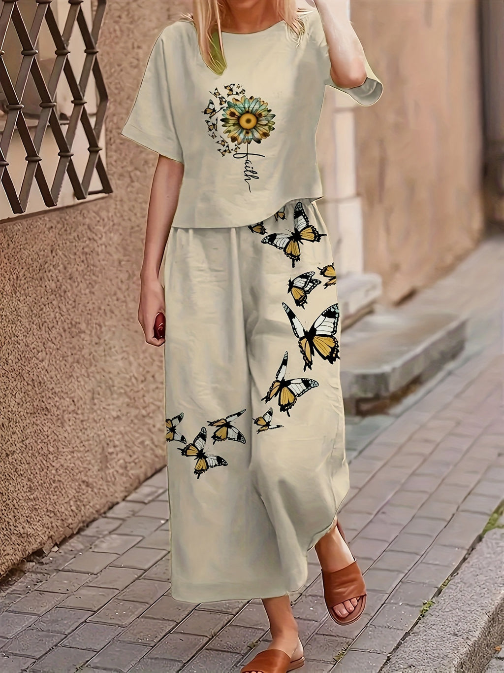 Women’s Casual Short-Sleeve T-Shirt and Pants Set – Fashionable Everyday Outfit