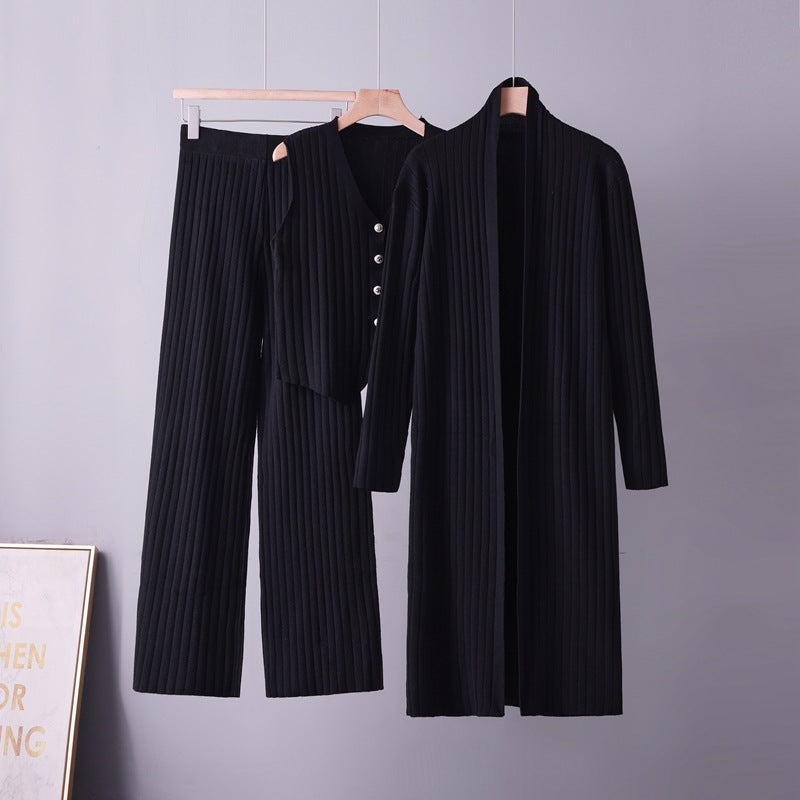 Three-Piece Knit Cardigan Sweater and Vest Set - Soft and Coordinated