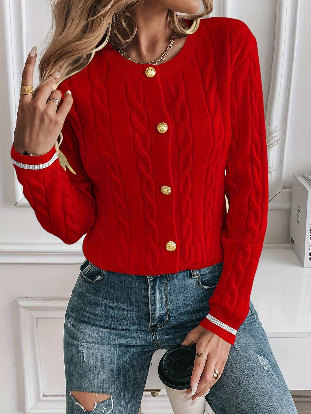 Women’s Cable Knit Cardigan – Refined Soft Layer