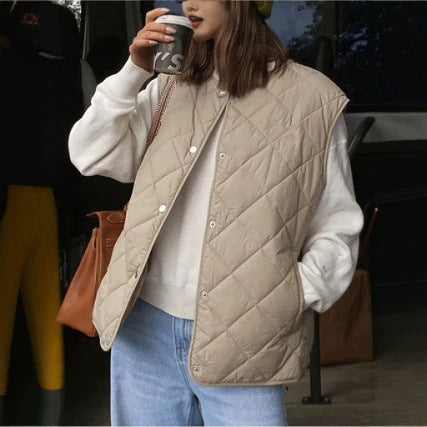 Women's Diamond Quilted Cotton Vest - Soft Lightweight Layering Piece