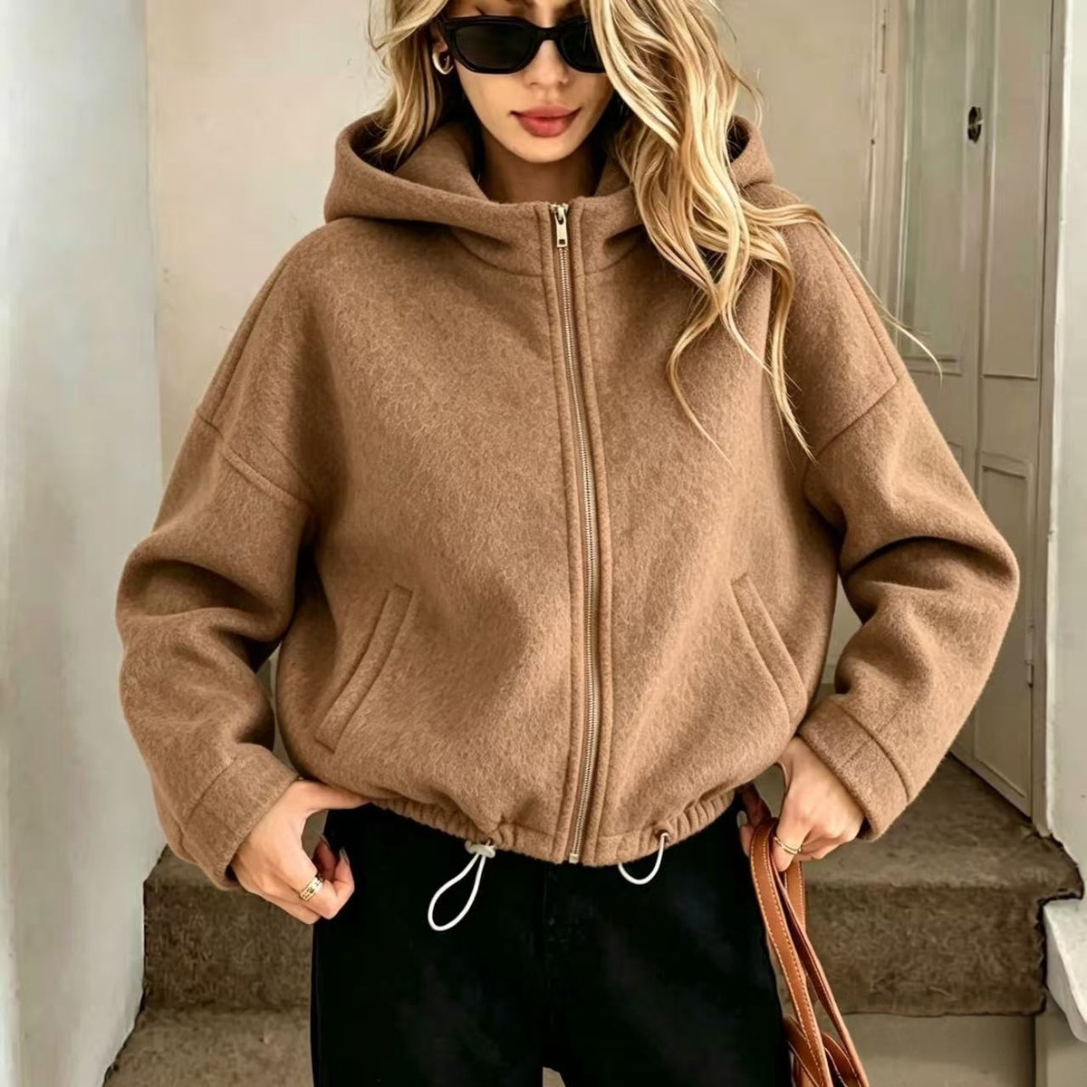 Short Hooded Wool Coat - Warm and Easy