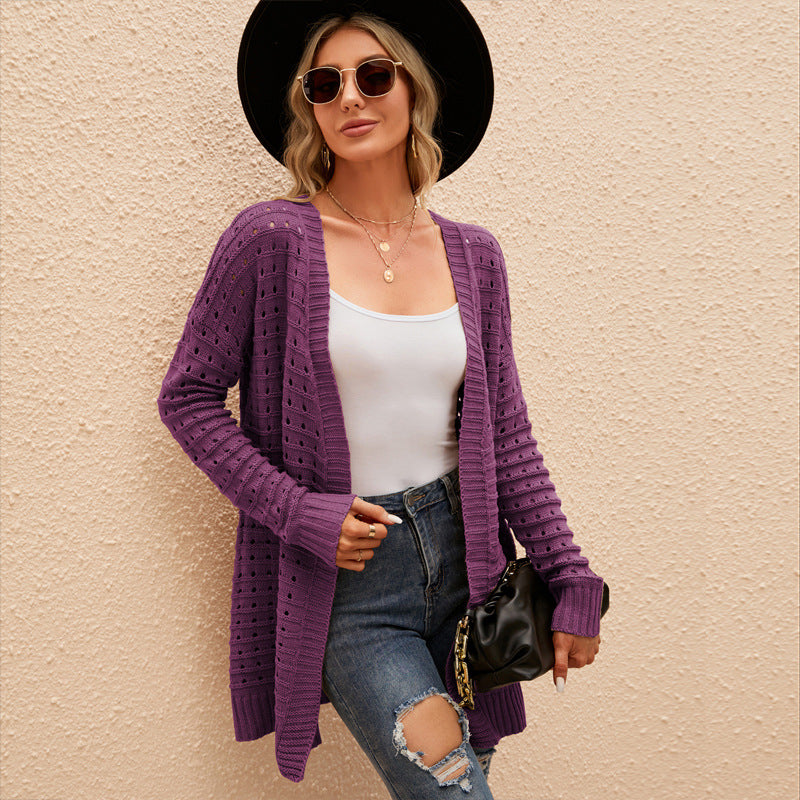 Women’s Long Open-Knit Cardigan - Soft and Versatile