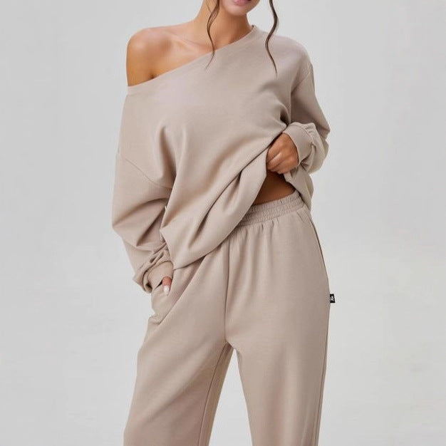 Women’s Sporty Off-Shoulder Two-Piece Set – Trendy Casual Style