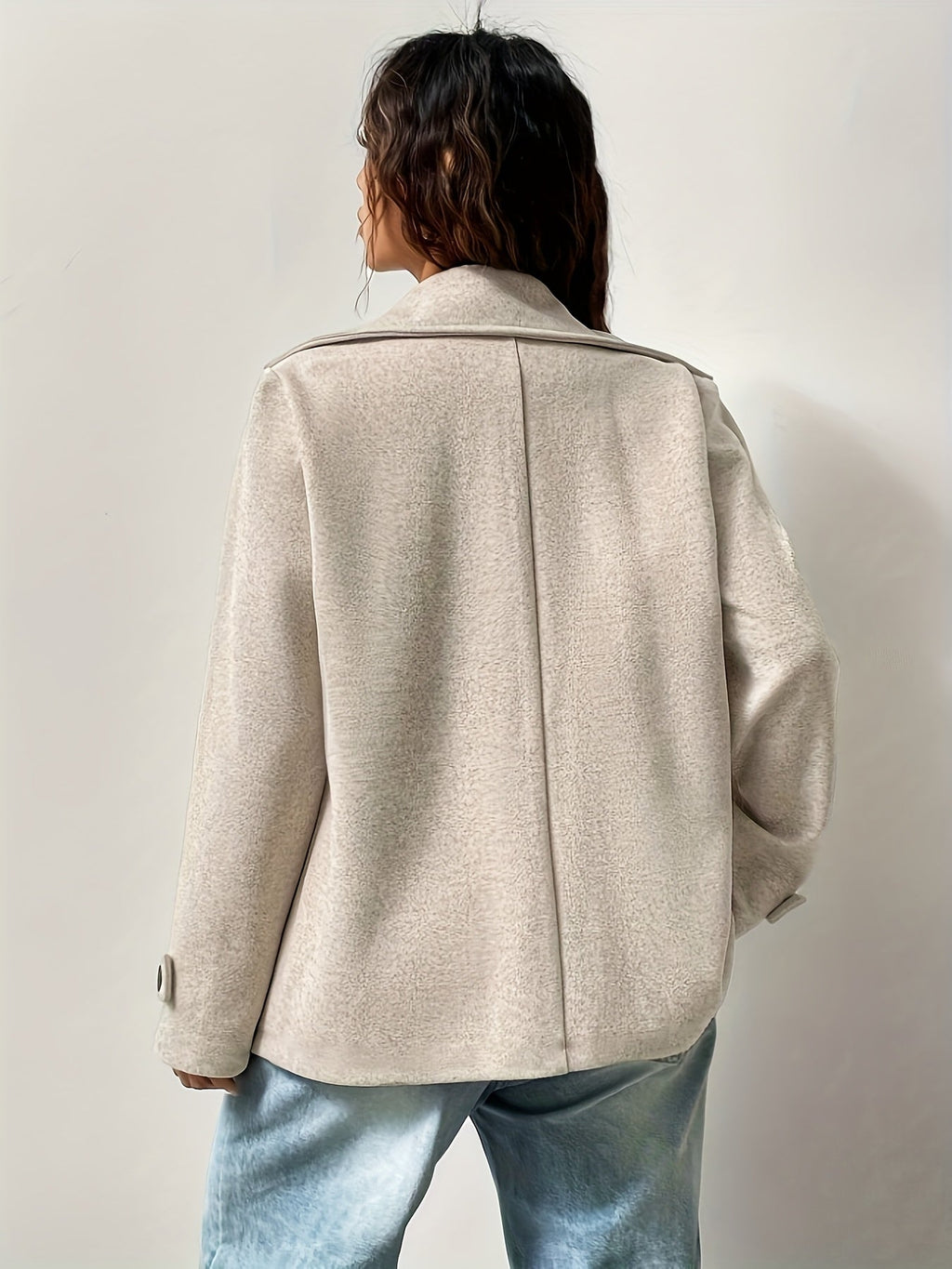 Women's Beige Pea Coat - Elegant and Oversized