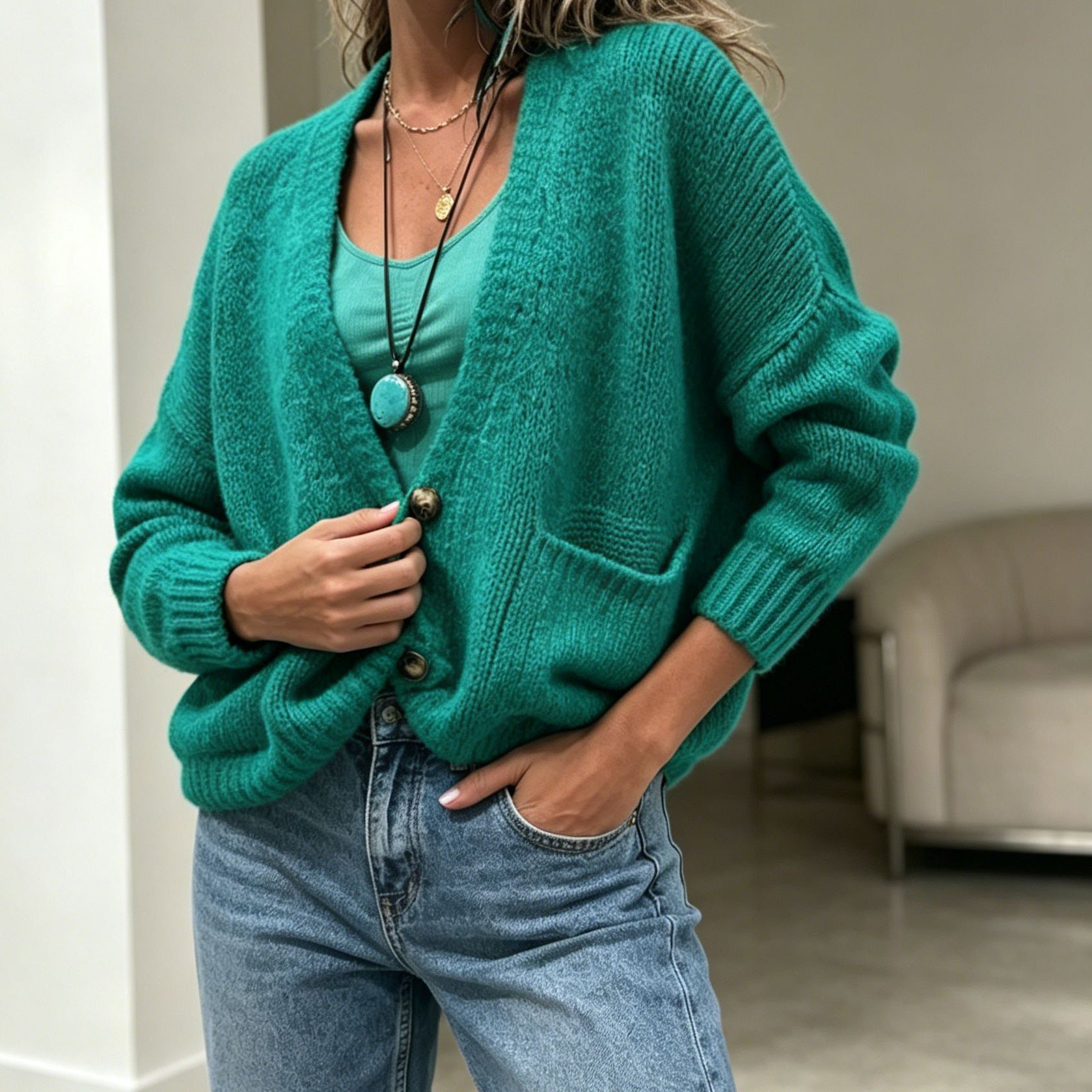Women’s Loose-Fit Knit Cardigan – Cozy Casual Layering Outerwear Style