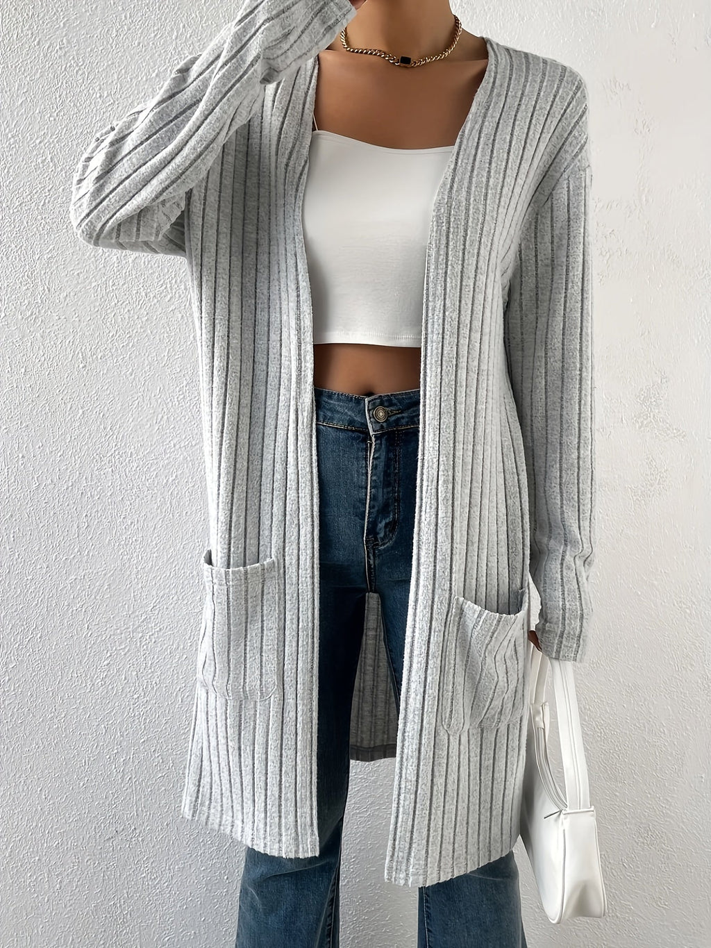 Women’s Ribbed Open Front Cardigan – Lightweight Versatile Layer